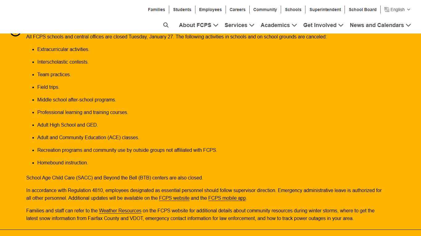 Other Life Events Fairfax County Public Schools