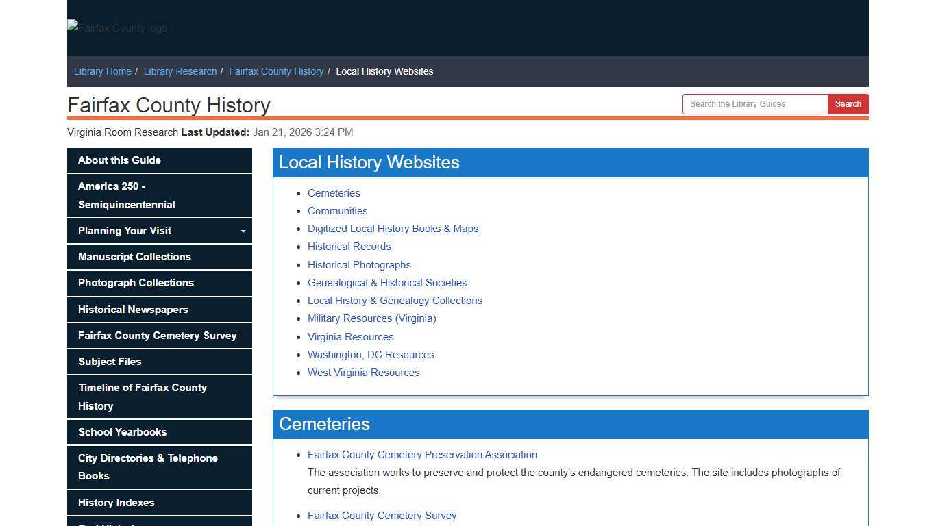 Local History Websites - Fairfax County History - Library Research at Fairfax County Government